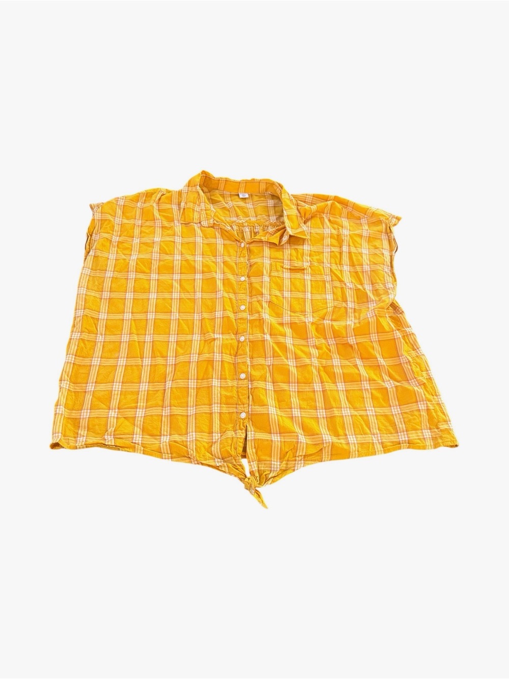 Old Navy XXL Mustard Yellow Plaid Tie Front Button-Up Top